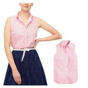 J Crew Pink & White Striped Sleeveless Collared Top Women’s Size Large